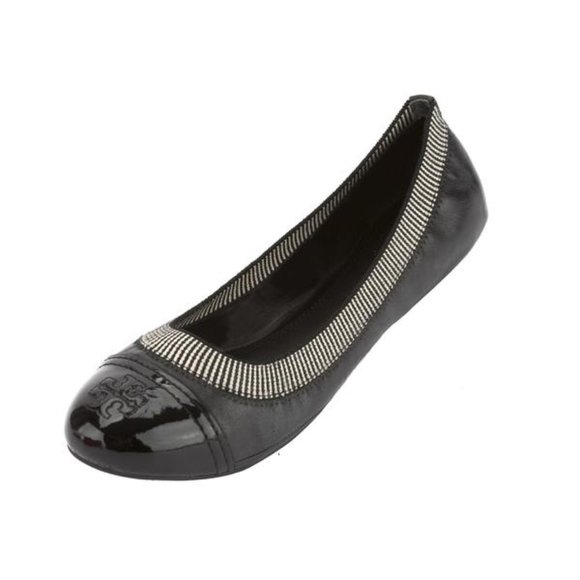 TORY BURCH LIKE NEW BLACK LEATHER GABBY BALLET FLAT ELASTIC FITTED COMFY Size 7 - Picture 5 of 16